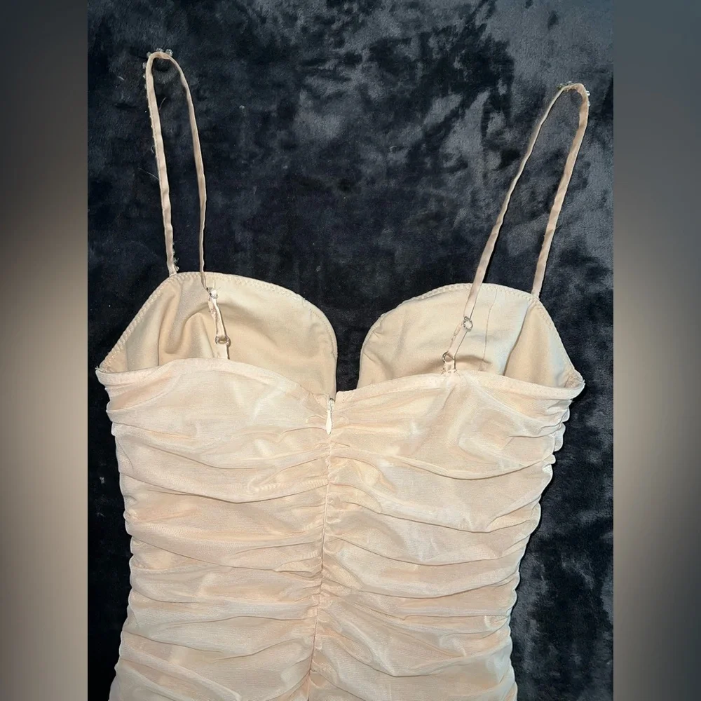 Oh Polly Never Too Late Mini Dress in Beige Size 6 - Picture 12 of 14